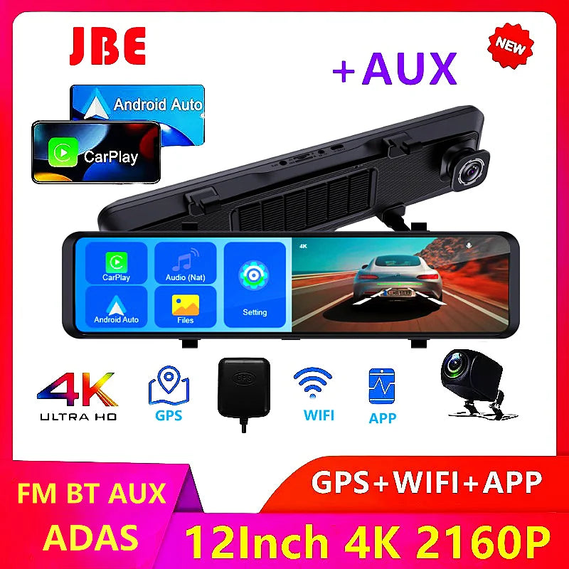 كاميرا سيارة 4K مع شاشة IPS 11.26 بوصة - DVR، ADAS، WiFi، CarPlay & Android Auto، كاميرا خلفية، مراقبة مواقف السيارة، تسجيل مستمر