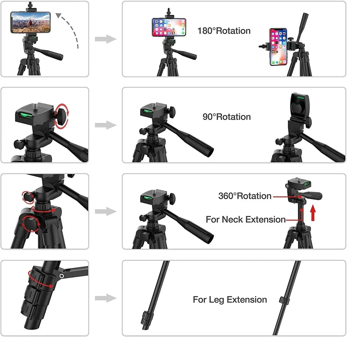 حامل ثلاثي للهاتف مع جهاز تحكم عن بُعد Bluetooth – حامل هاتف خفيف الوزن عالمي للتصوير لهواتف Xiaomi و Huawei وكاميرات DSLR